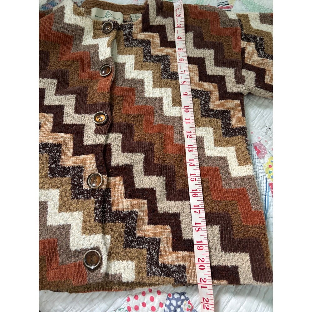 Design Options Philip Jane Gordon Chevron Zigzag Cardigan Sweater Brown Rust Med - Picture 6 of 6